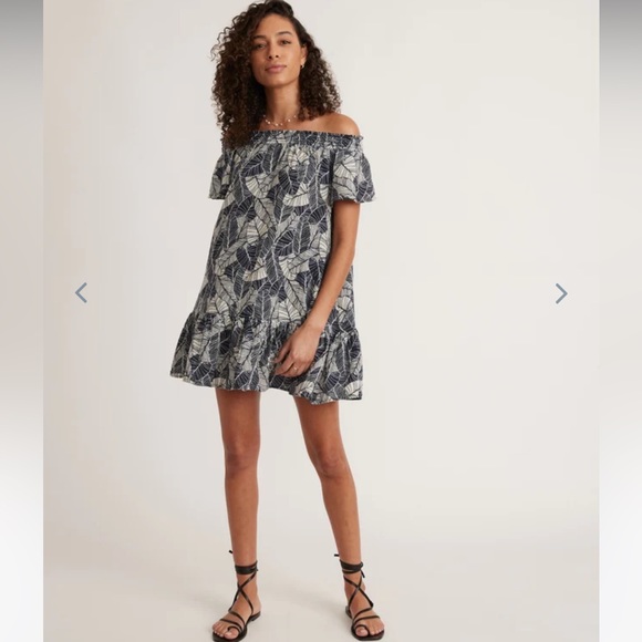 Shirley Off The Shoulder Dress in Navy Palm - Picture 4 of 5